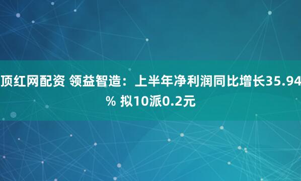 顶红网配资 领益智造：上半年净利润同比增长35.94% 拟10派0.2元