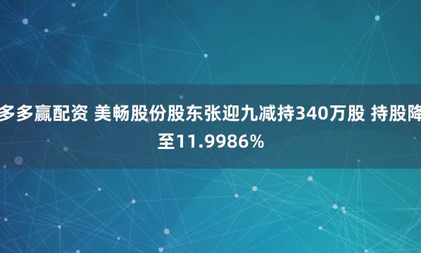 多多赢配资 美畅股份股东张迎九减持340万股 持股降至11.9986%